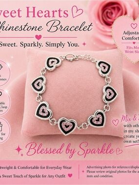 paparazzi Pink and Black Heart Rhinestone Bracelet